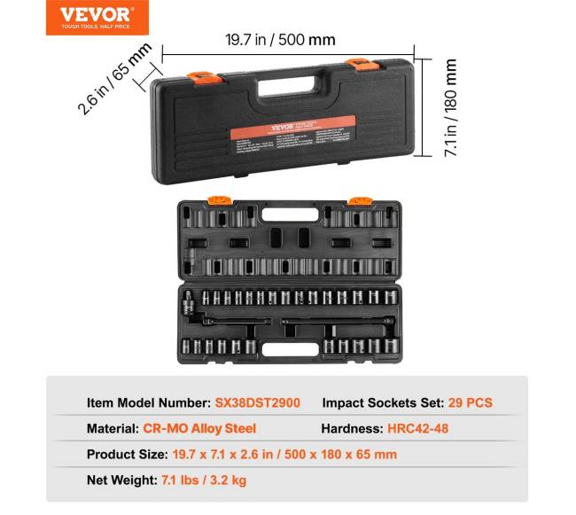 29 dalių smūginiai galvučių rinkinys su dėklu6