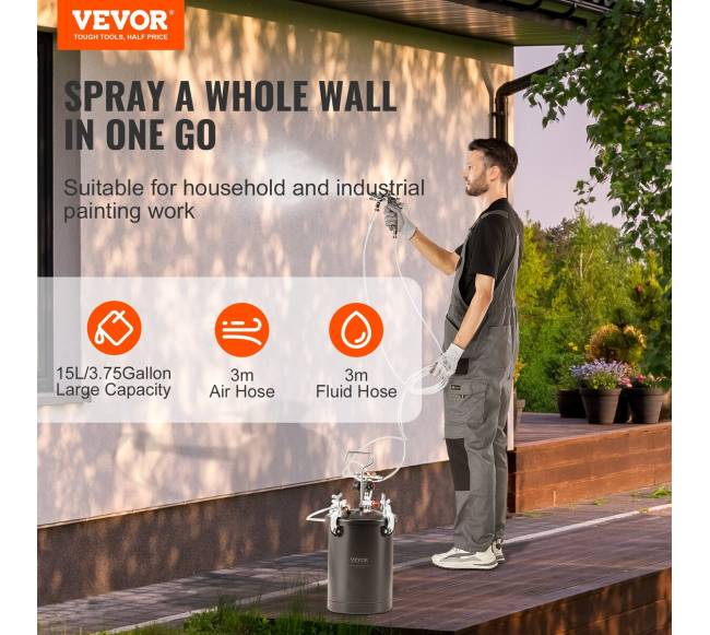 Dažų purškimo slėgio talpa 15L su pistoletu1