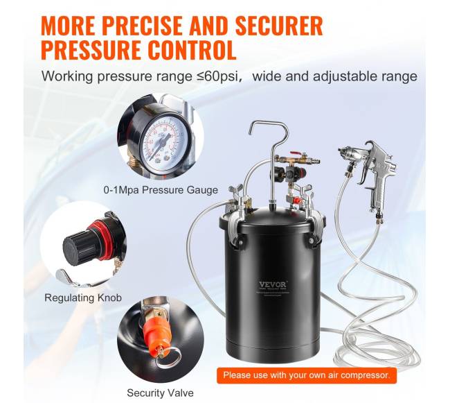 Dažų purškimo slėgio talpa 15L su pistoletu4