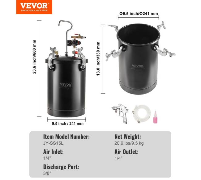 Dažų purškimo slėgio talpa 15L su pistoletu6
