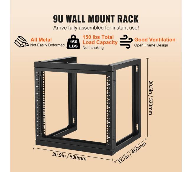 9U sieninė serverio lentyna atvira juoda3