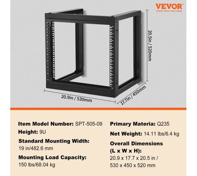 9U sieninė serverio lentyna atvira juoda6