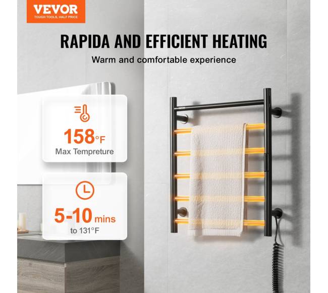 6 juostų juodas šildomas rankšluosčių laikiklis voniai1