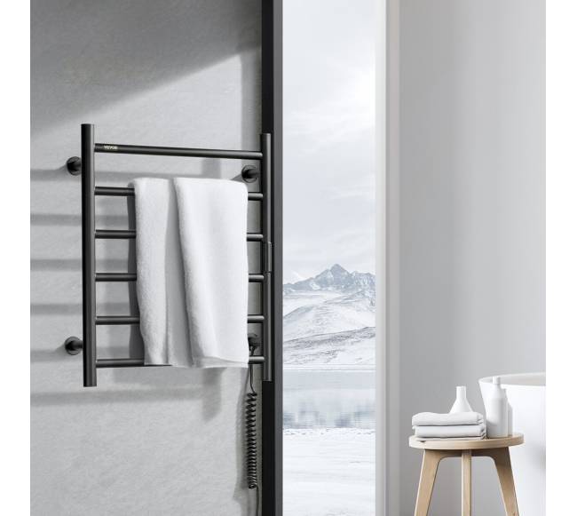 6 juostų juodas šildomas rankšluosčių laikiklis voniai7