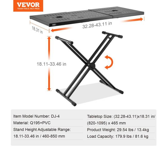 Nešiojamas DJ stalas su dvigubomis X formos kojomis6
