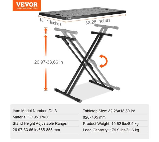 Nešiojamasis DJ stalas su dvigubos X formos stovu6