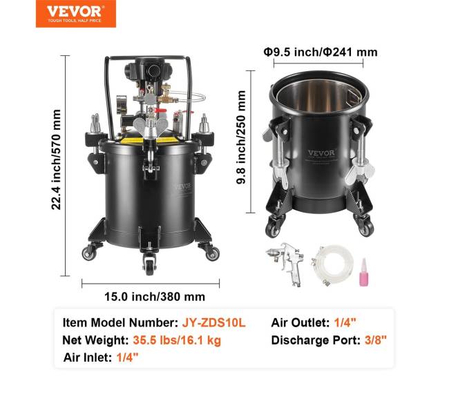 Dažų purškimo slėgio puodas 10 L6