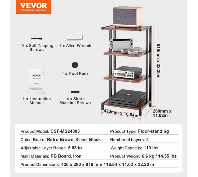 Keturių ​aukštų AV media stovas reguliuojamu aukščiu6