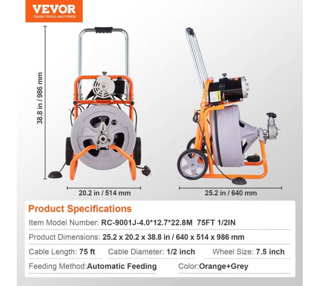 75 pėdų automatinis vamzdžių valymo įrenginys su ratais6