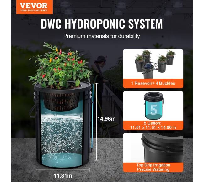 Hydroponinis RDWC sistema su 4 kibirais1