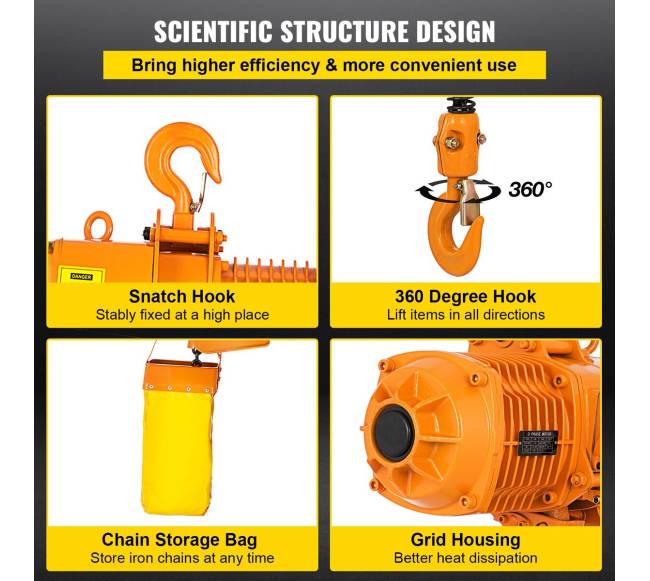 Elektrinis vienfazis grandininis keltuvas 1T, 4 m4
