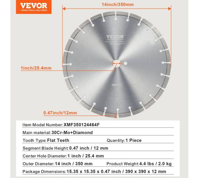 Deimantinis pjovimo diskas 350 mm betono pjūklui6