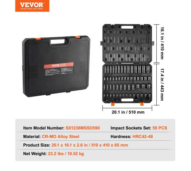 Smūginiai galvutės rinkinys 59 vnt 6 taškų6