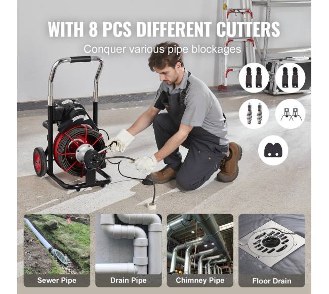 Elektrinis vamzdžių valymo įrenginys 30m x 10mm auto tiektuvas4