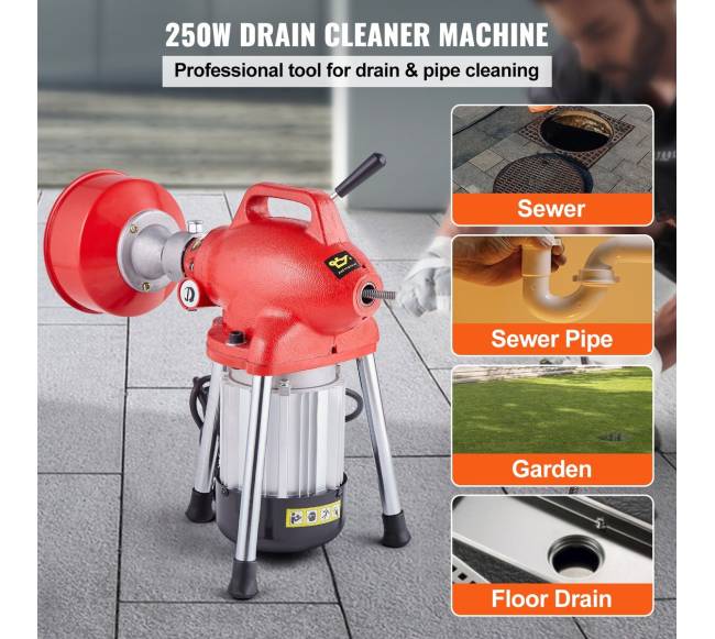 Vamzdžių valymo mašina 20m 250W gyvatės transporterio tiekimas1