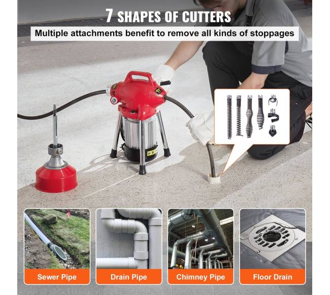 Vamzdžių valymo mašina 20m 250W gyvatės transporterio tiekimas3