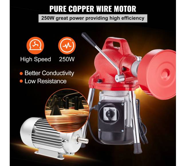 Vamzdžių valymo mašina 20m 250W gyvatės transporterio tiekimas4