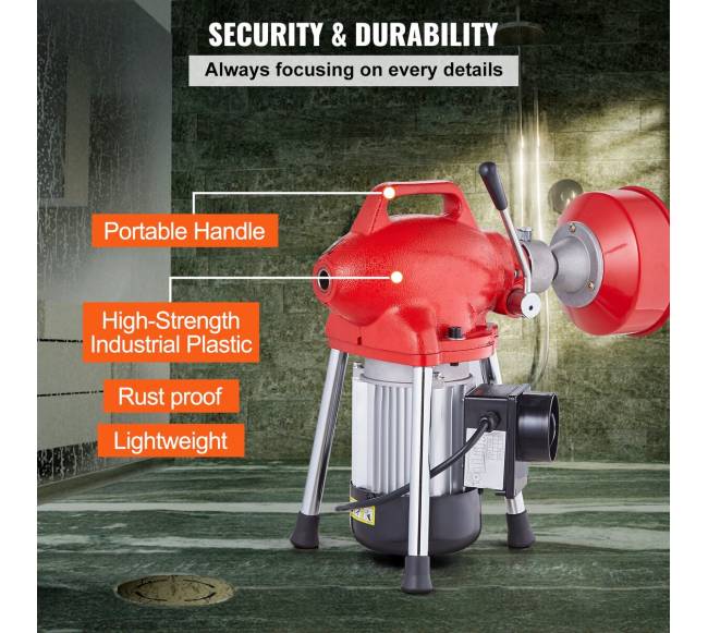 Vamzdžių valymo mašina 20m 250W gyvatės transporterio tiekimas5