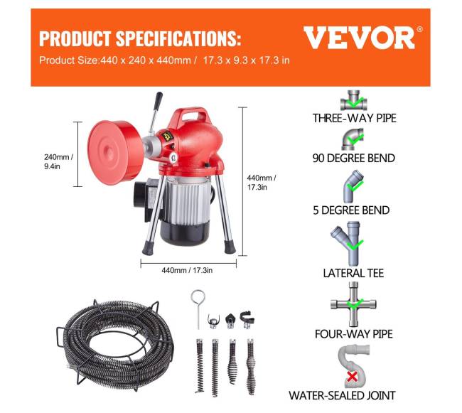 Vamzdžių valymo mašina 20m 250W gyvatės transporterio tiekimas6