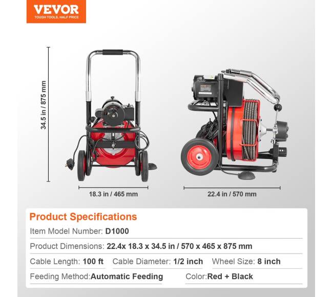 Elektrinė vamzdynų valymo mašina 100FT x 12 mm6
