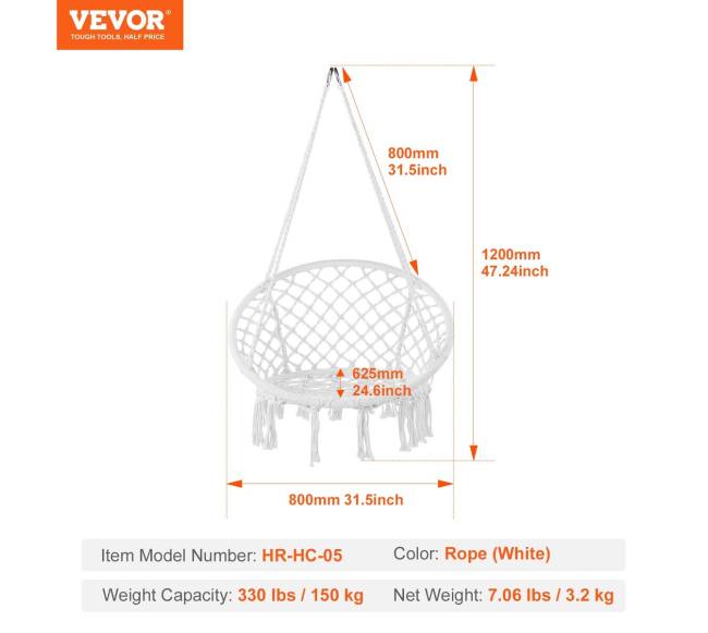 Macrame pakabinama kėdė vidaus ir lauko naudojimui6