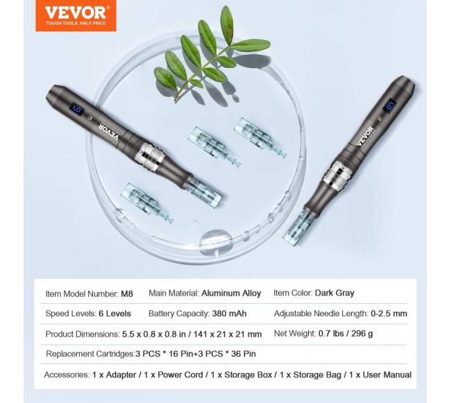 Elektrinis mikroadatų grožio rašiklis su 6 adatomis6