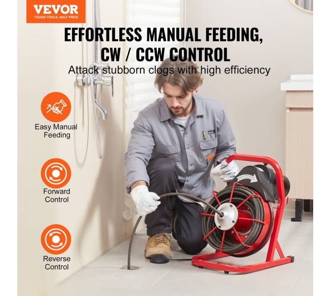 Drenažo valymo mašina su 75 pėdų ilgiu sraigtu1