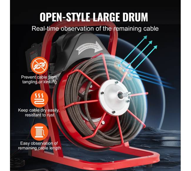 Drenažo valymo mašina su 75 pėdų ilgiu sraigtu3