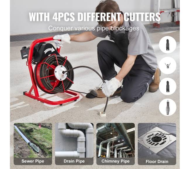 Drenažo valymo mašina su 75 pėdų ilgiu sraigtu4