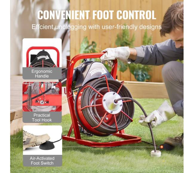 Drenažo valymo mašina su 75 pėdų ilgiu sraigtu5