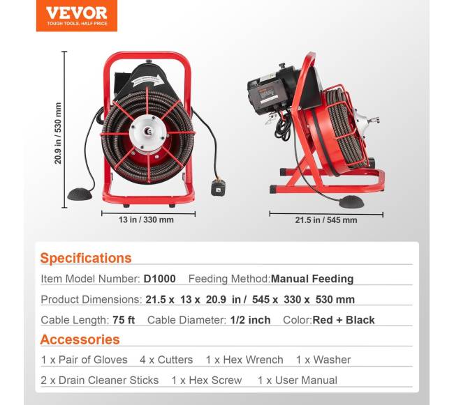 Drenažo valymo mašina su 75 pėdų ilgiu sraigtu6