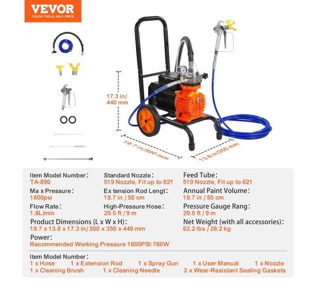 Beorinis dažų purškiklis su vežimėliu, 900W6