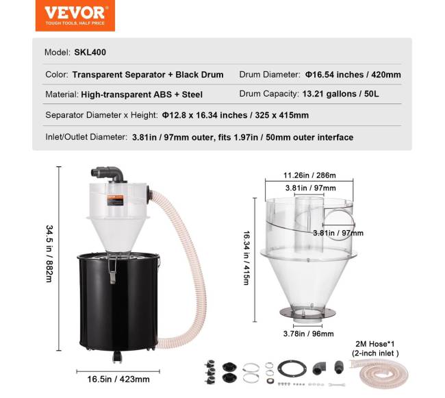 Cikloninis dulkių separatorius su 50L talpa6