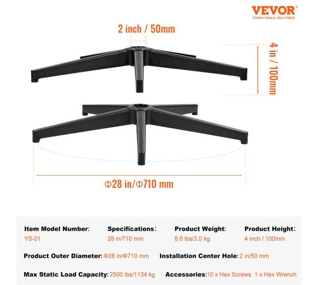 Biuro kėdės pagrindo keitimas 28 colių6