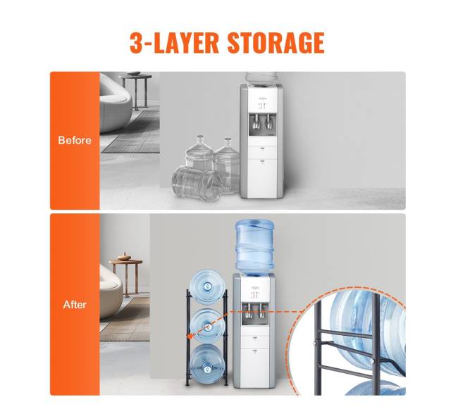 Trijų aukštų vandens butelių lentyna 3 buteliams2