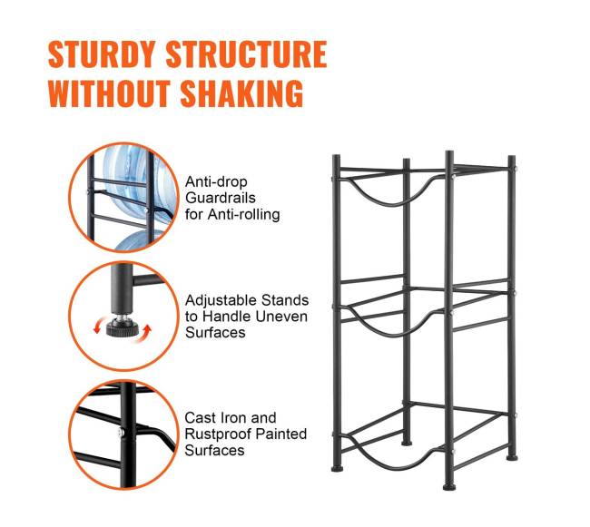 Trijų aukštų vandens butelių lentyna 3 buteliams4