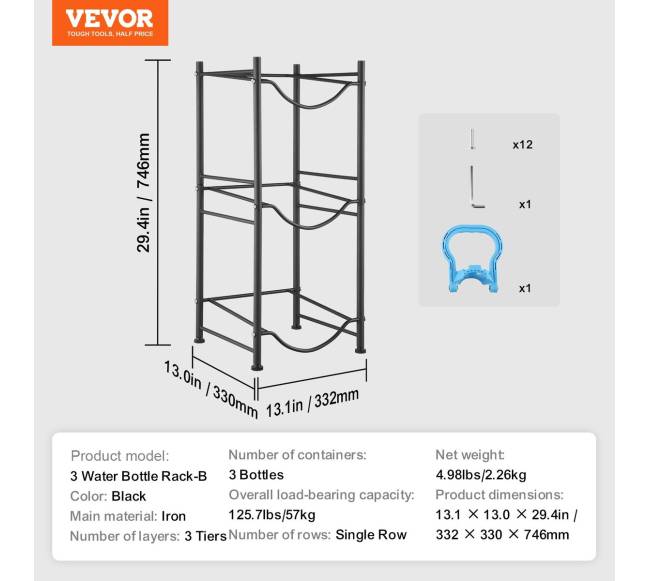 Trijų aukštų vandens butelių lentyna 3 buteliams6