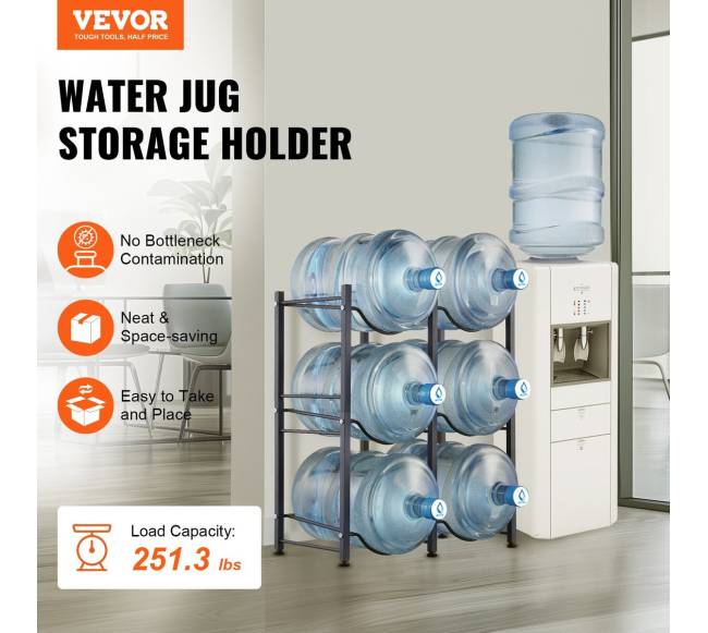 Trijų aukštų vandens butelių laikiklis 6 talpai1