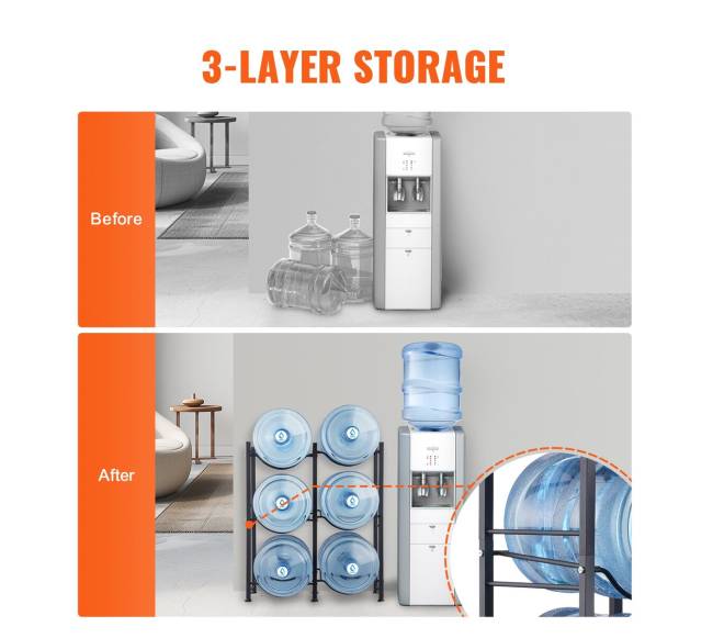 Trijų aukštų vandens butelių laikiklis 6 talpai2