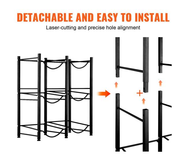 Trijų aukštų vandens butelių laikiklis 6 talpai3