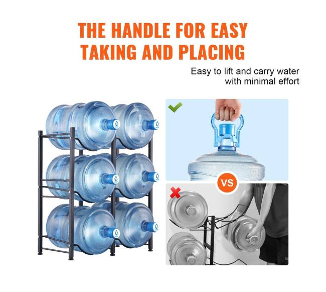 Trijų aukštų vandens butelių laikiklis 6 talpai5