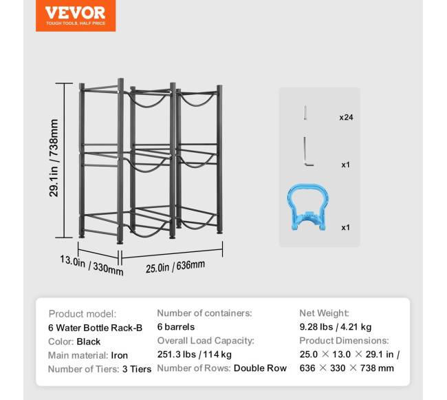 Trijų aukštų vandens butelių laikiklis 6 talpai6