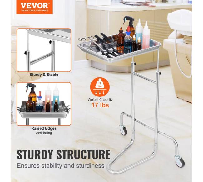 Nerūdijančio plieno laboratorinis vežimėlis su viena lentyna1