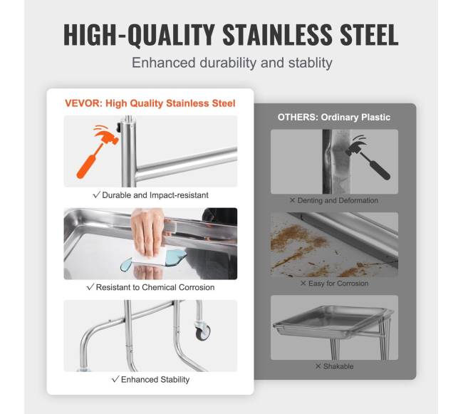 Nerūdijančio plieno laboratorinis vežimėlis su viena lentyna2