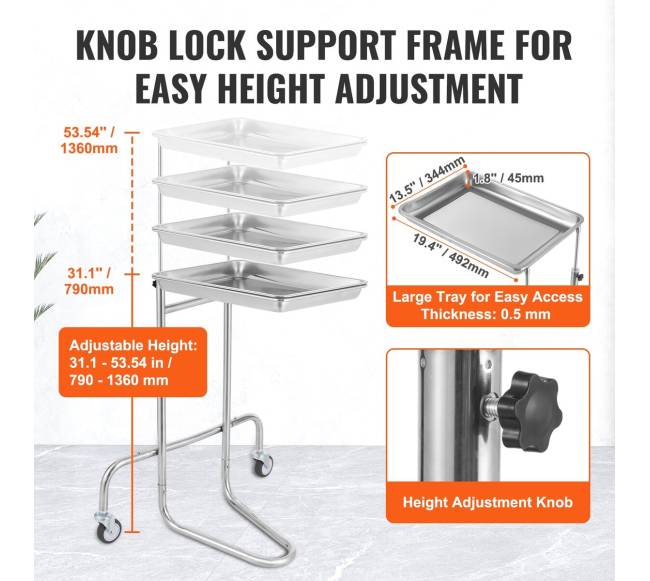 Nerūdijančio plieno laboratorinis vežimėlis su viena lentyna4