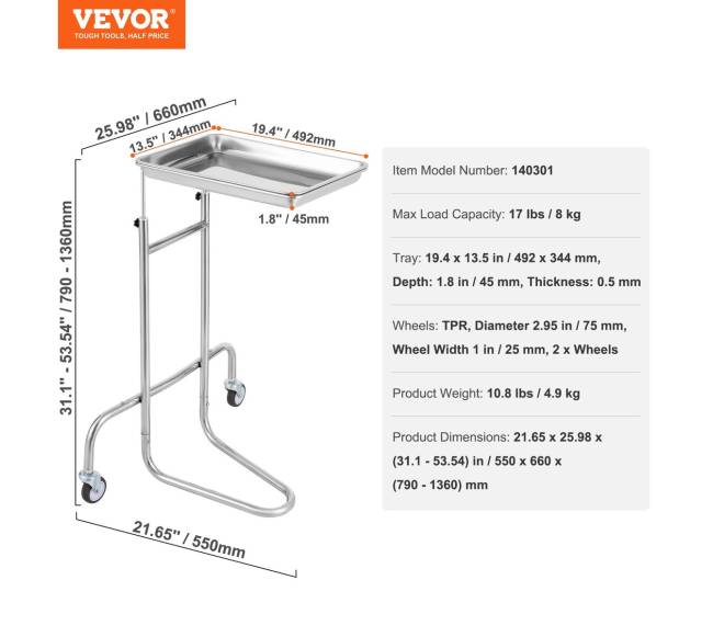 Nerūdijančio plieno laboratorinis vežimėlis su viena lentyna6