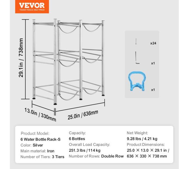 Trijų lygių vandens butelių stovas 6 buteliams6