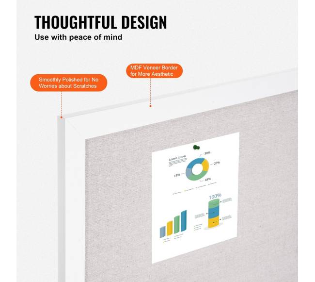 48x36 colių balta skelbimų lenta su lininiu paviršiumi4
