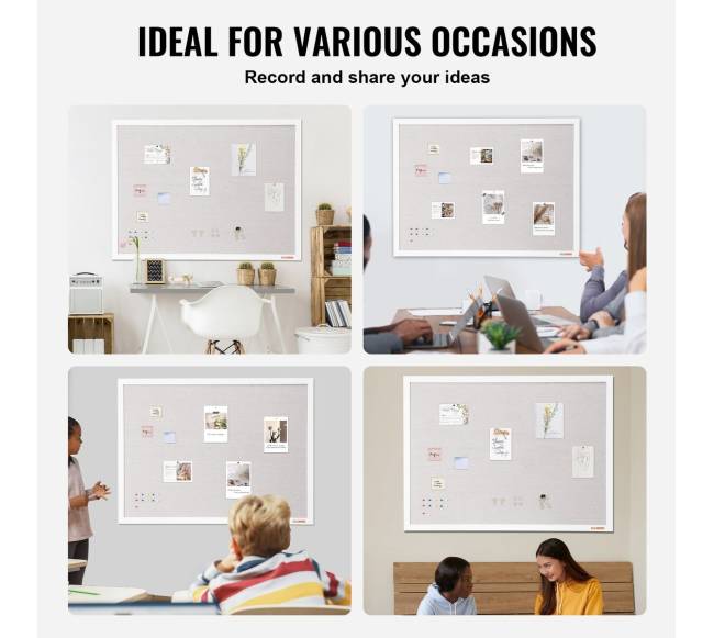 48x36 colių balta skelbimų lenta su lininiu paviršiumi5