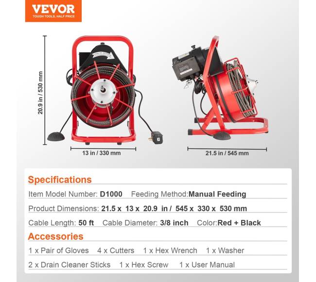 50 pėdų kanalizacijos valymo mašina su sraigtu ir 4 peiliais6